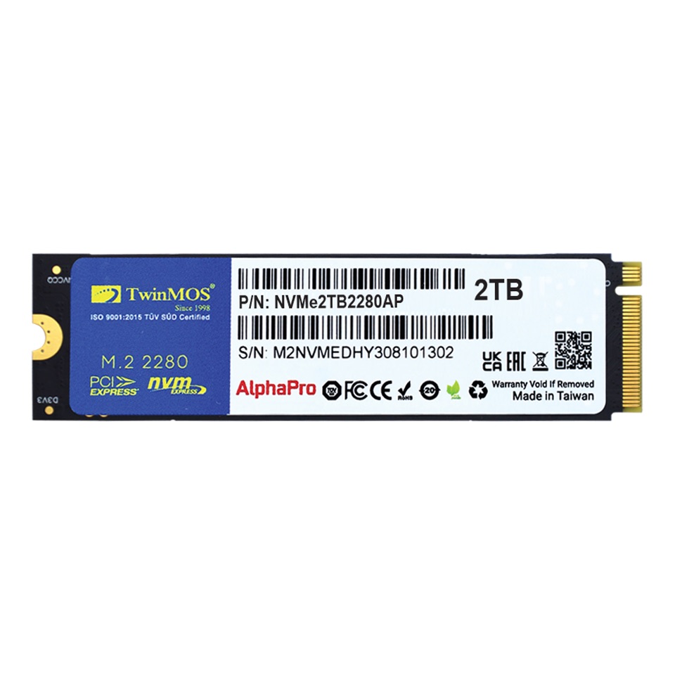 TWINMOS 2TB 3600/3250Mb/s M2 PCIE GEN3 NVME SSD NVMe2TB2280AP 3D-NAND